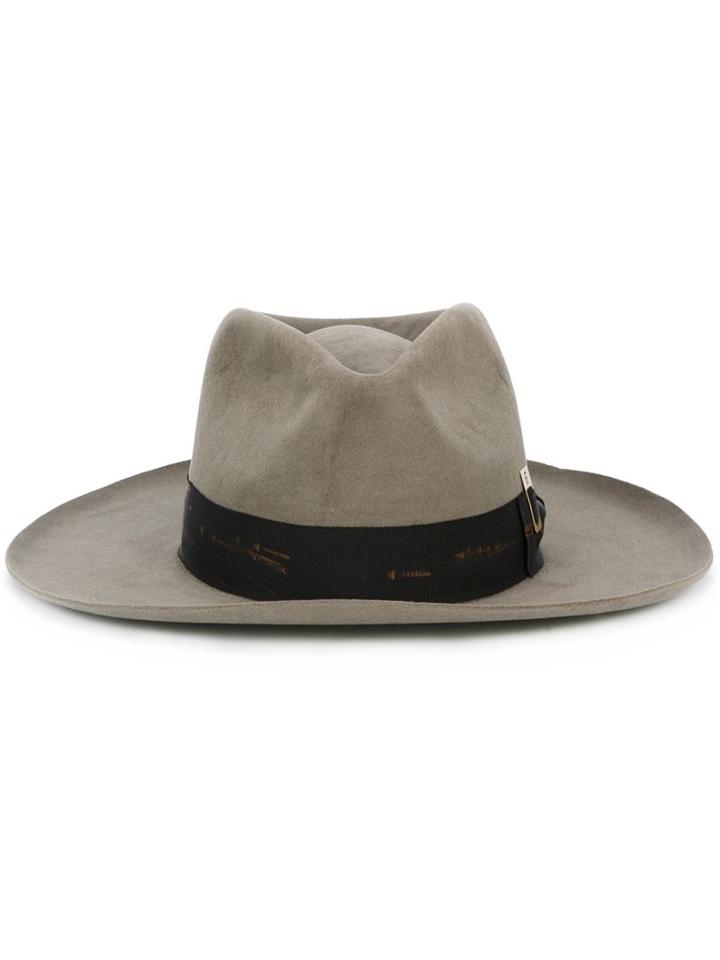 Nick Fouquet Feather Detailing Hat, Men's, Grey, Wool Felt