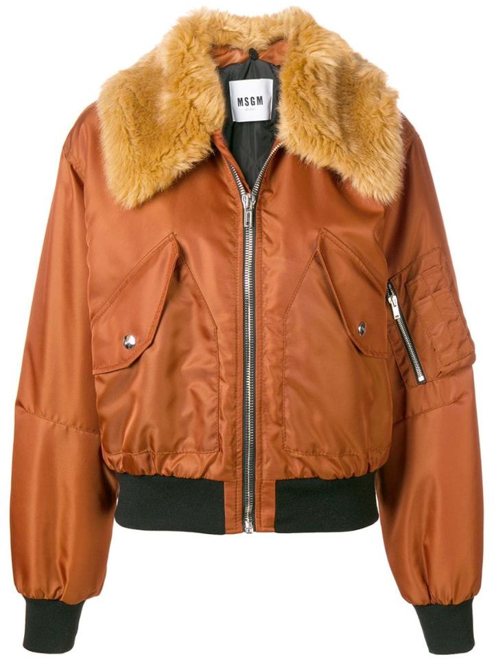 Msgm Fox Fur Trim Coat - Brown