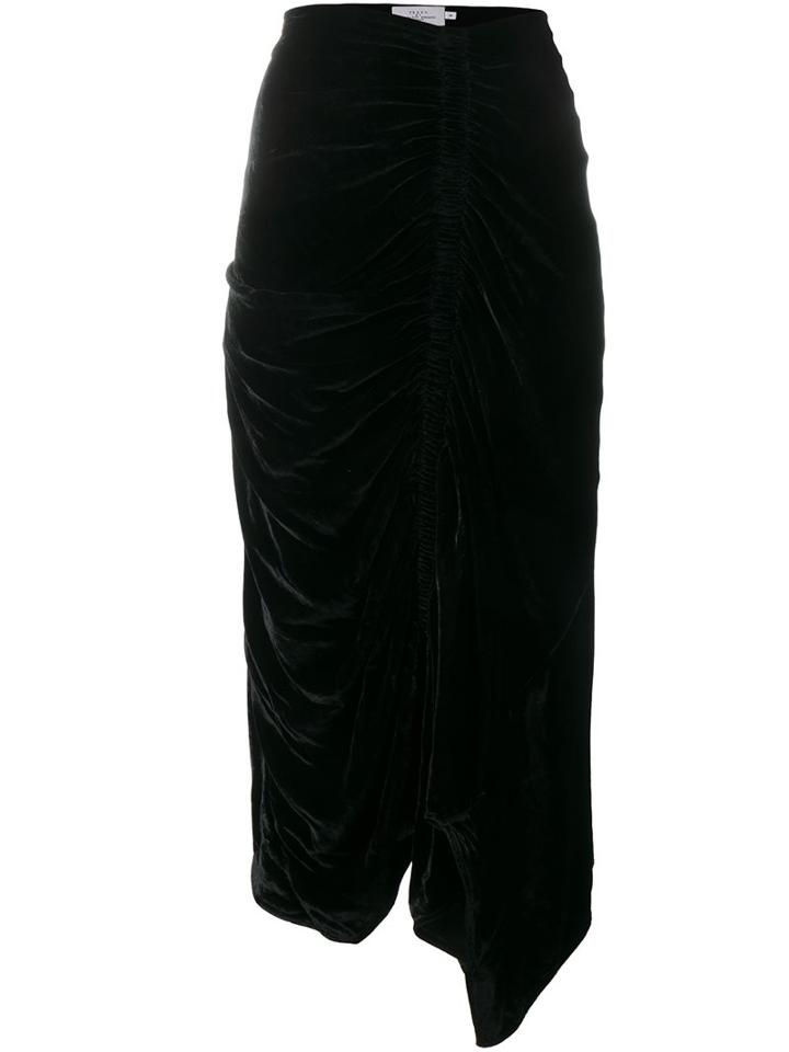 Preen By Thornton Bregazzi Ruched Velvet Skirt, Women's, Size: Large, Black, Viscose/silk/polyester