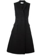 Carven Sleeveless A-line Coat, Women's, Size: 42, Black, Cotton/virgin Wool/acetate/viscose