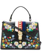 Gucci Embroidered Sylvie Tote Bag - Black