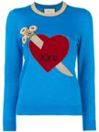Gucci - Heart And Dagger Motif Sweater - Women - Silk/cashmere - M, Blue, Silk/cashmere