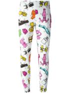 Moschino Paper Doll Accessories Print Trousers, Women's, Size: 46, White, Cotton/other Fibres