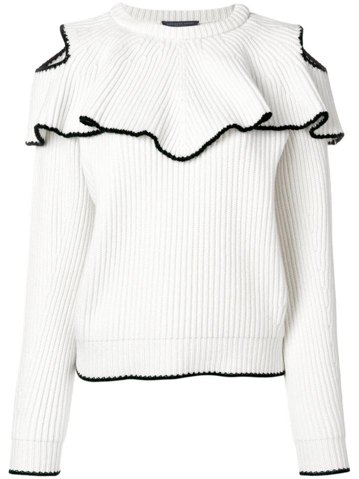Alexander Mcqueen Ribbed Ruffle Jumper - White