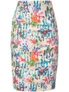 Nicole Miller Floral Printed Fitted Pencil Skirt - Brown