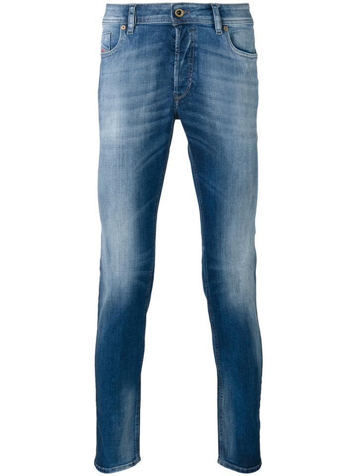 Diesel Stonewashed Slim-fit Jeans, Men's, Size: 31, Blue, Cotton/spandex/elastane