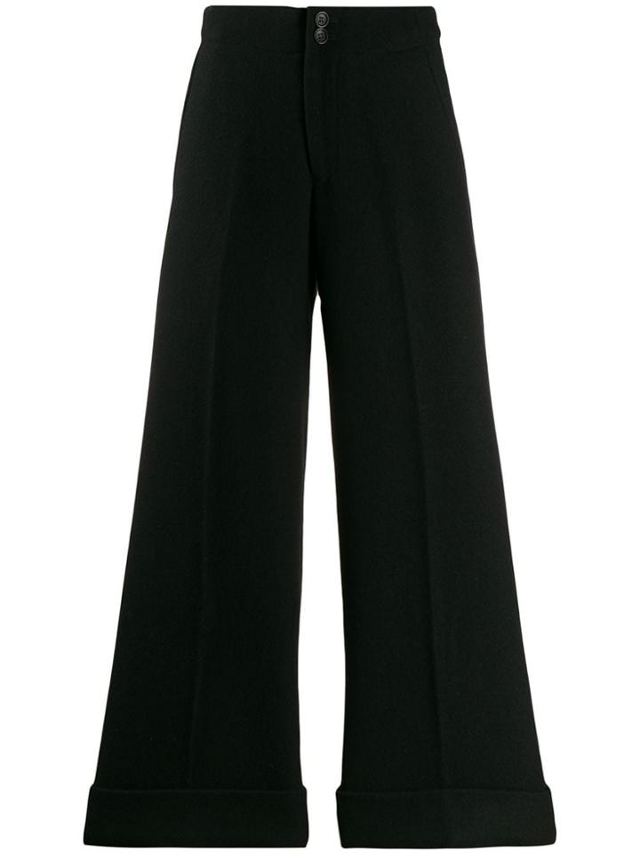 Yohji Yamamoto Cropped Wide Leg Trousers - Black