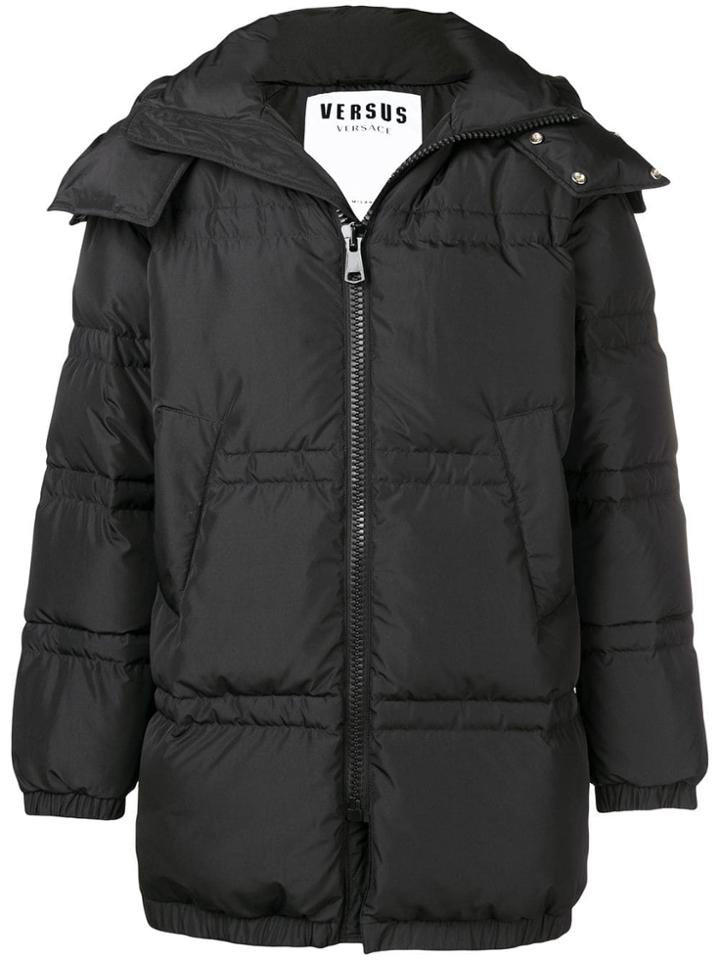 Versus Logo Print Puffer Jacket - Black