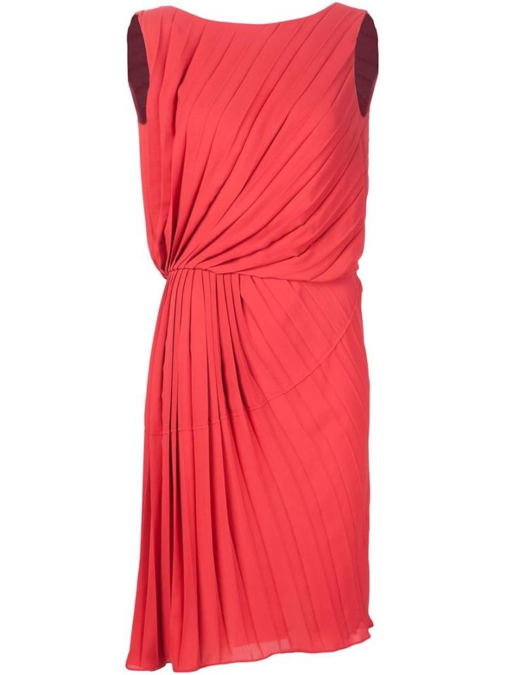 Maison Margiela - Gathered Pleated Dress - Women - Polyester - 40, Women's, Red, Polyester
