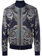 Versace Collection Printed Bomber Jacket, Men's, Size: 50, Blue, Polyamide