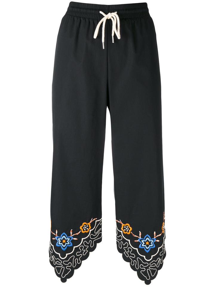 See By Chloé - Embroidered Hem Joggers - Women - Cotton/polyester - 38, Women's, Black, Cotton/polyester