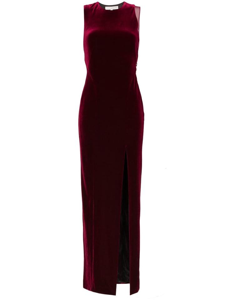 Galvan Crescent Thigh Split Velvet Dress - Red