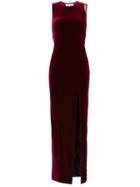 Galvan Crescent Thigh Split Velvet Dress - Red