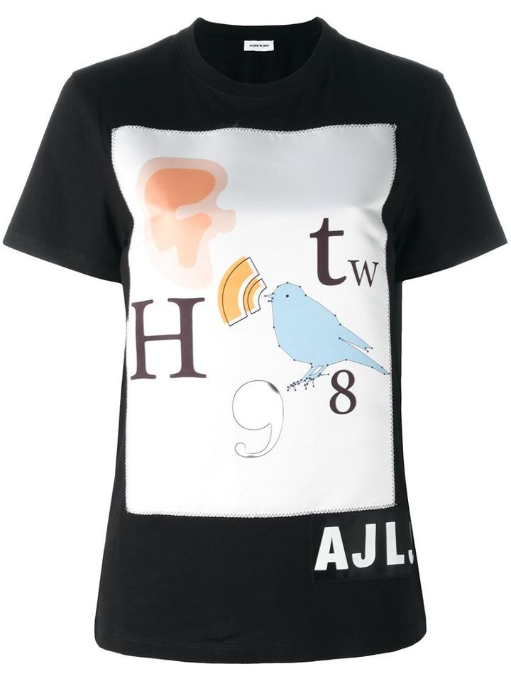 Au Jour Le Jour Square Print T-shirt, Women's, Size: 40, Black, Cotton/polyester