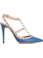 Valentino Garavani Rockstud Pumps, Women's, Size: 38.5, Blue, Calf Leather/leather/metal Other