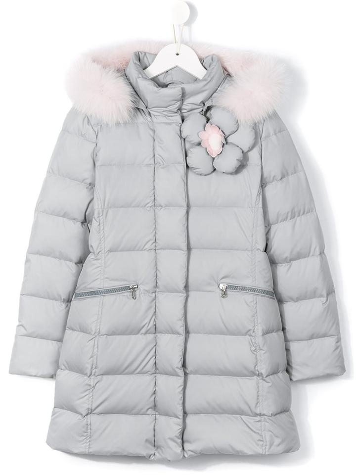 Fendi Kids Floral Padded Down Jacket, Girl's, Size: 10 Yrs, Grey
