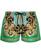 Versace Baroque Print Swim Shorts - Green