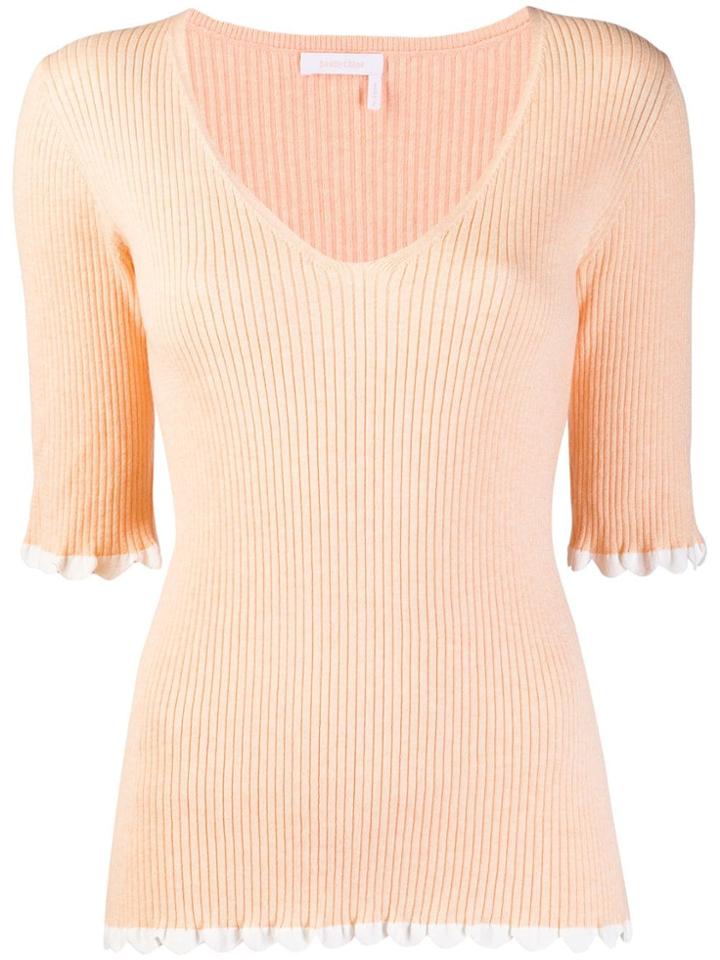 See By Chloé Slim-fit Ribbed Top - Orange