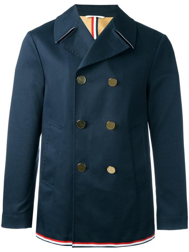 Thom Browne Double-breasted Peacoat, Men's, Size: 2, Blue, Cotton