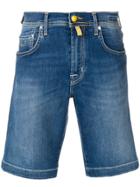 Jacob Cohen Tab Appliqué Detail Denim Shorts - Blue