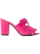 Via Roma 15 Fringed Mule Sandals - Pink & Purple