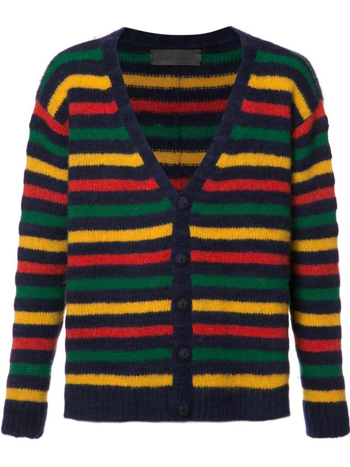The Elder Statesman Striped V-neck Cardigan, Adult Unisex, Size: Xs, Cashmere