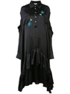 Natasha Zinko - Floral Embroidery Ruffled Dress - Women - Silk - 36, Black, Silk