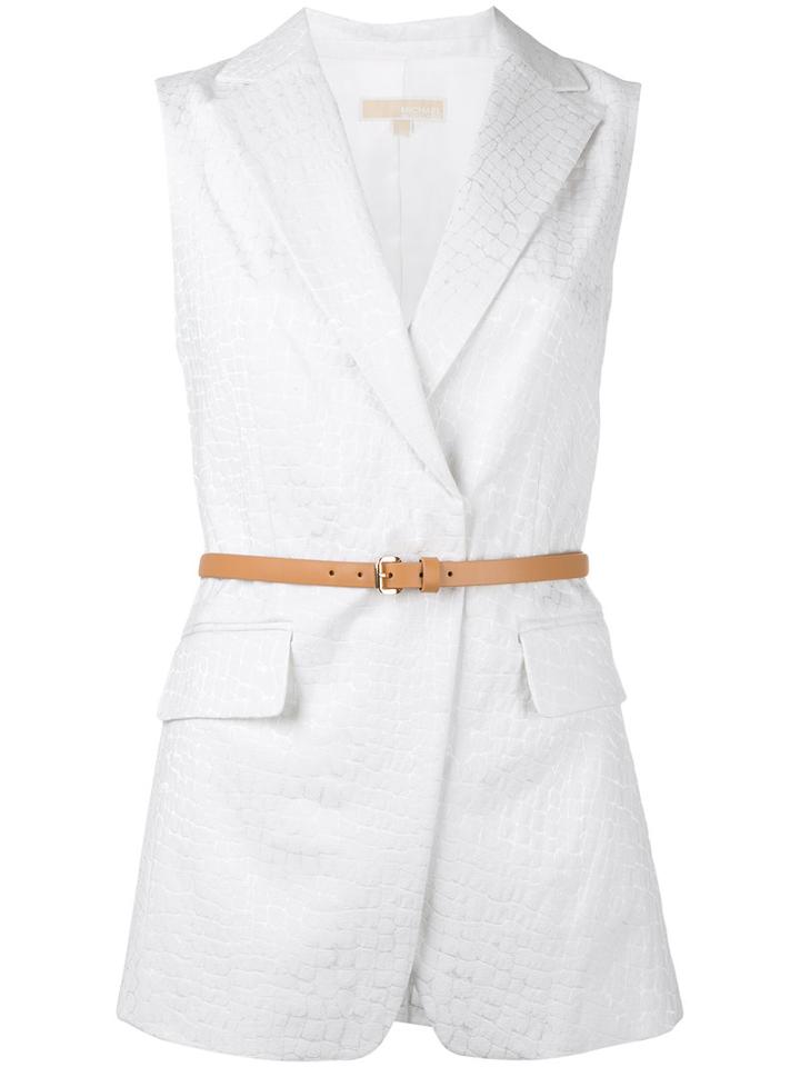 Michael Michael Kors Belted Waistcoat, Women's, Size: 0, White, Cotton/viscose/spandex/elastane/spandex/elastane
