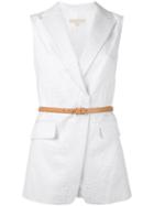 Michael Michael Kors Belted Waistcoat, Women's, Size: 0, White, Cotton/viscose/spandex/elastane/spandex/elastane