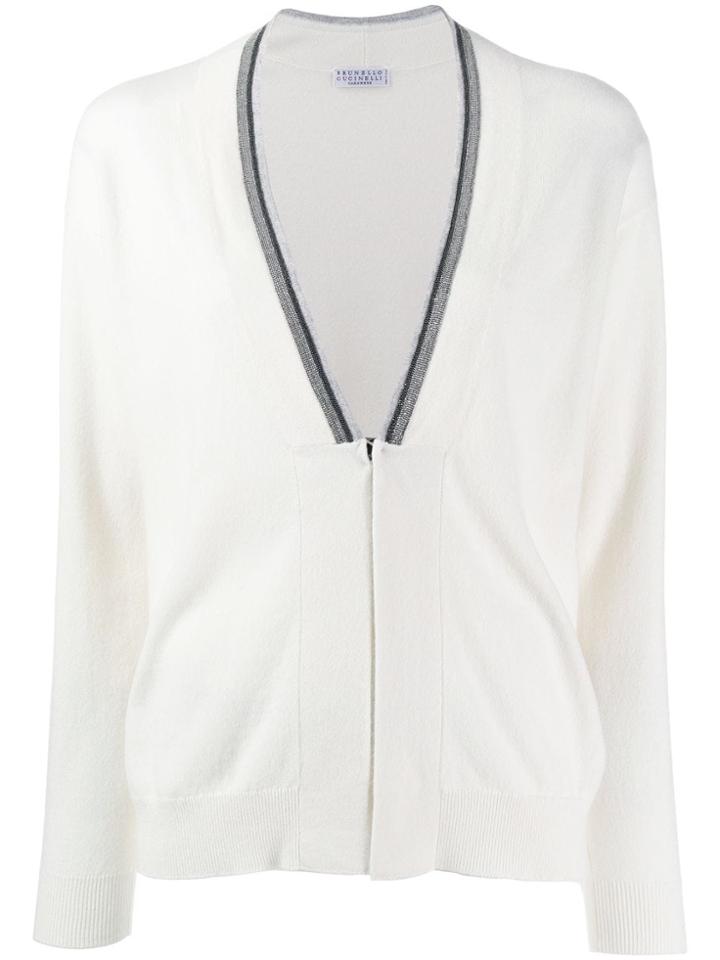 Brunello Cucinelli Beaded Trim Cardigan - White