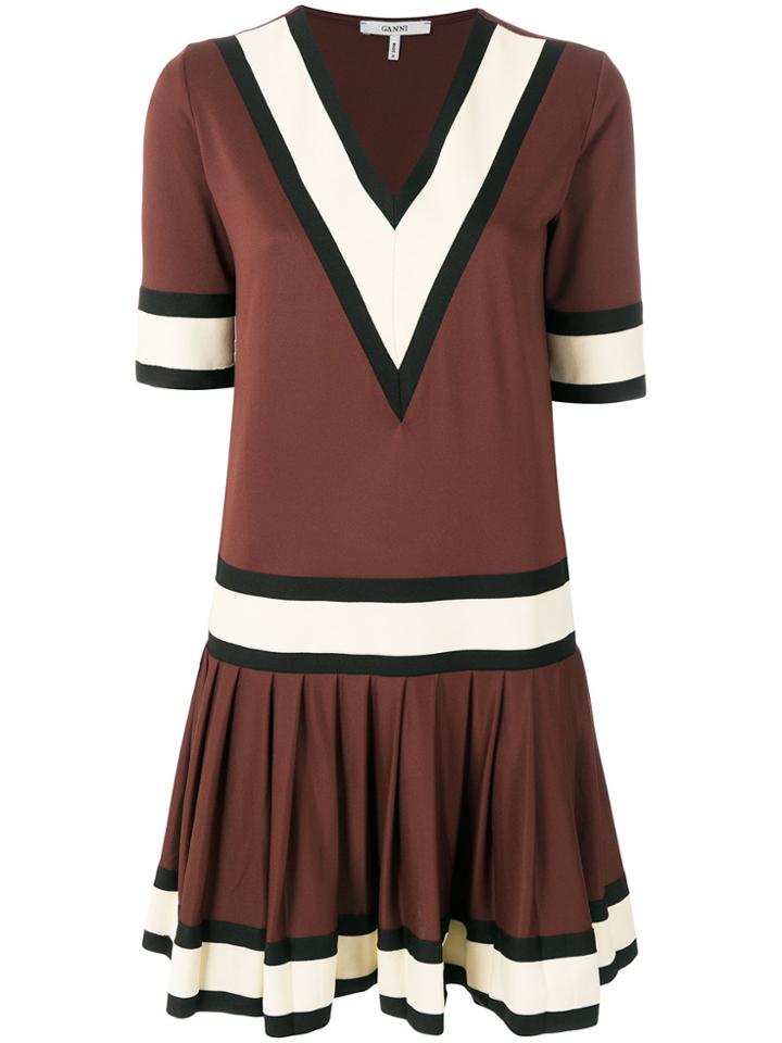 Ganni V-neck Midi Dress - Brown