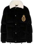 Dolce & Gabbana Logo-embroidered Velvet Puffer Jacket - Black