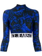 Versace Jeans Couture Baroque Logo-print Cropped Top - Blue