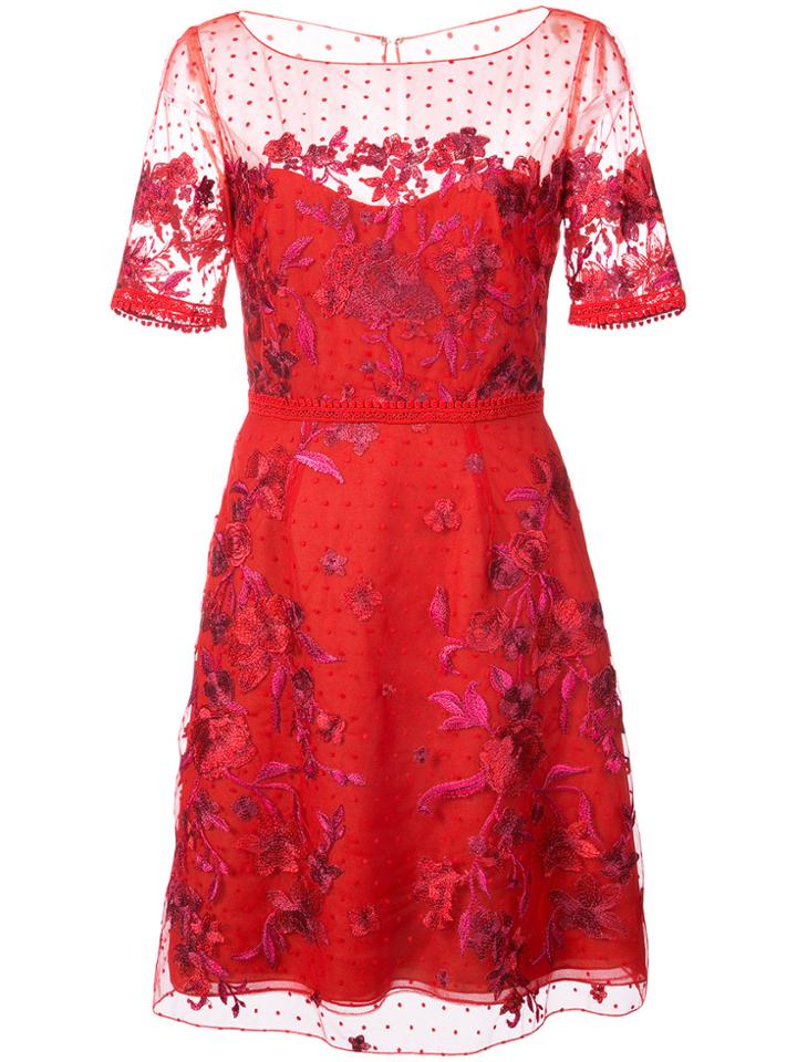 Marchesa Notte Embroidered Point D'esprit Mini Dress
