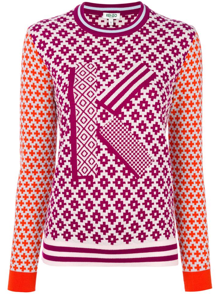 Kenzo K Geometric Intarsia Jumper - Pink & Purple