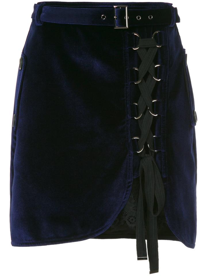 Self-portrait Lace-up Velvet Skirt - Blue