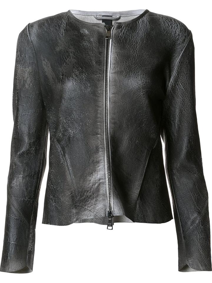 Giorgio Brato Crackle Leather Jacket, Women's, Size: 44, Black, Leather