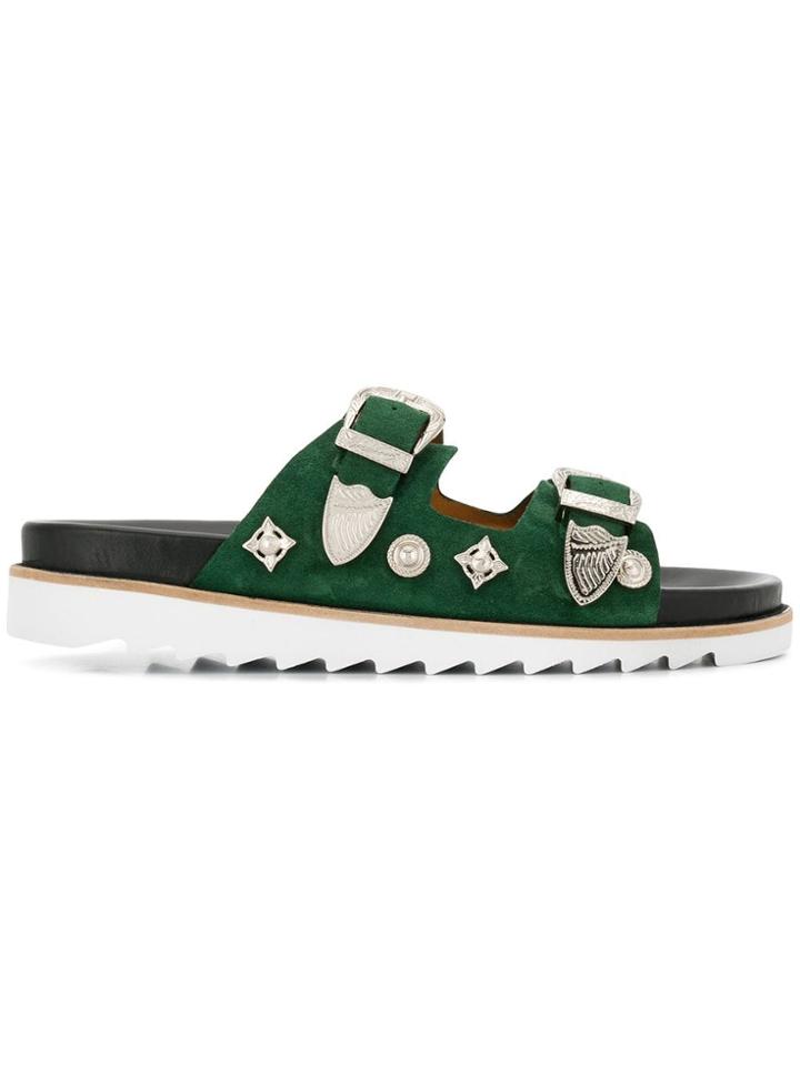 Toga Virilis Two Strap Suede Sliders - Green