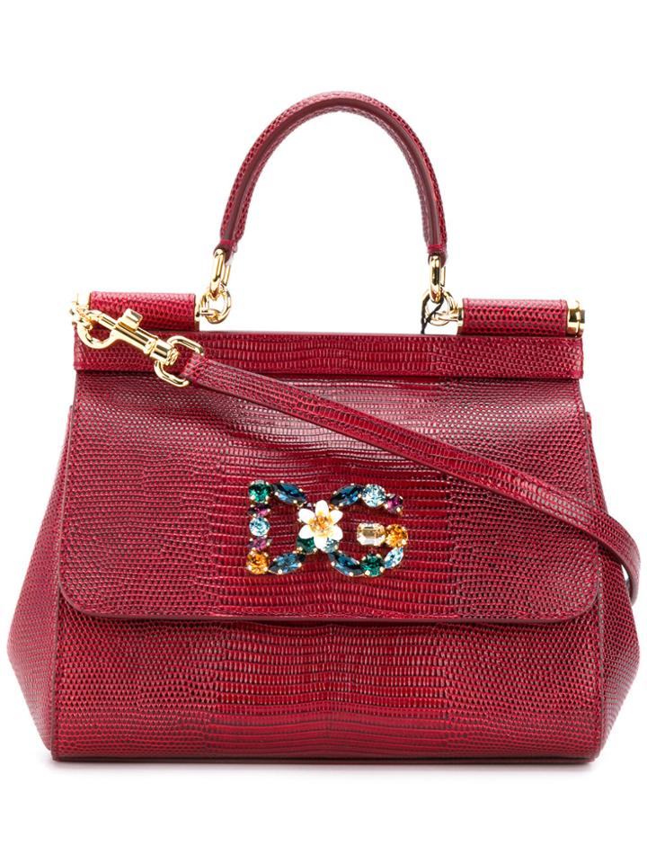 Dolce & Gabbana Sicily Logo Plaque Tote - Red