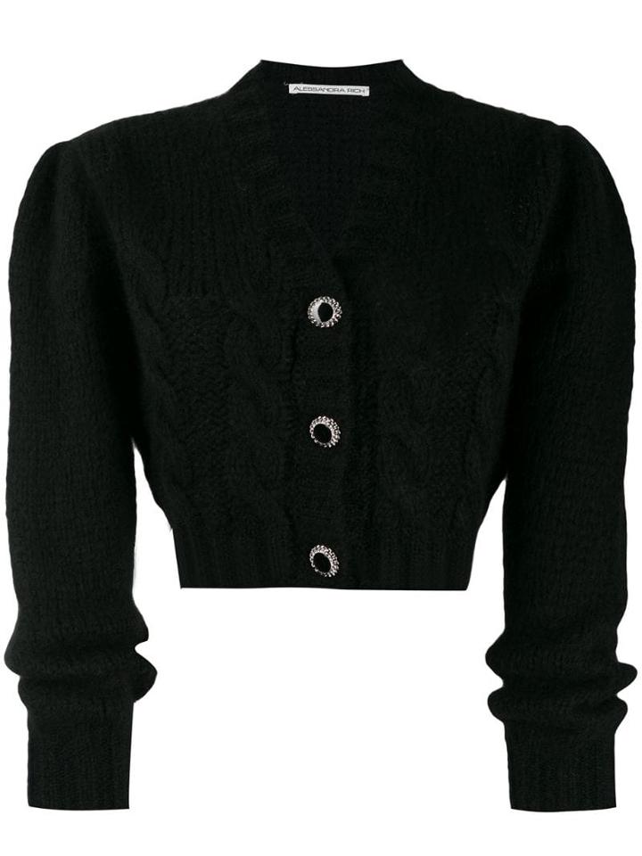 Alessandra Rich Cropped Knit Cardigan - Black