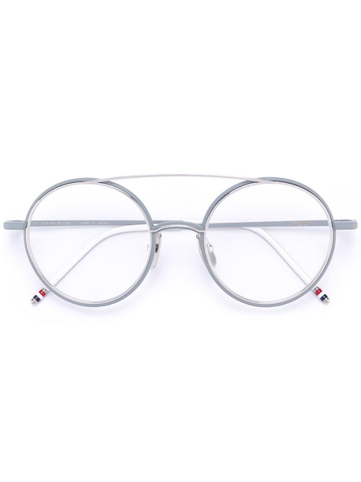 Thom Browne Eyewear Matte Silver Titanium Optical Glasses With Clear
