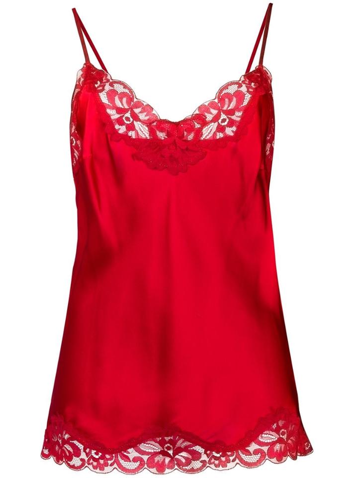 Gold Hawk Floral Lace Trim Cami Top - Red