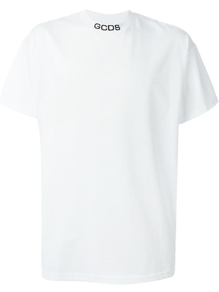 Gcds Neckline Logo T-shirt, Men's, Size: L, White, Cotton