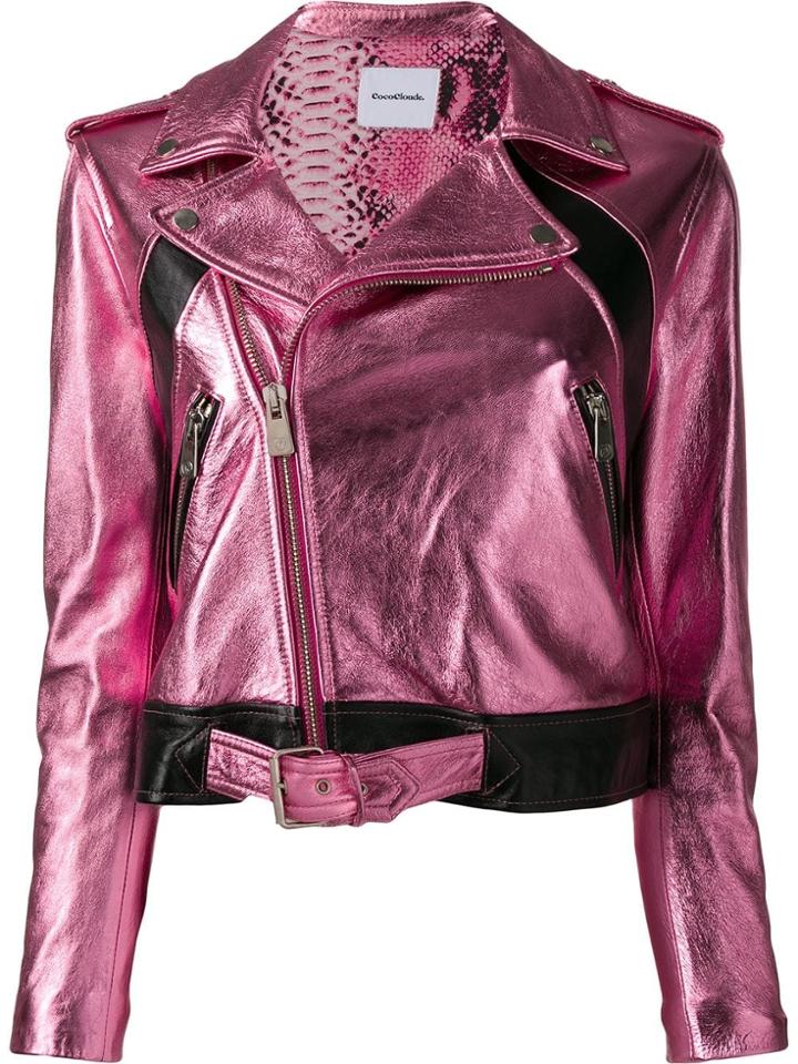 Coco Cloude Metallic Biker Jacket - Pink