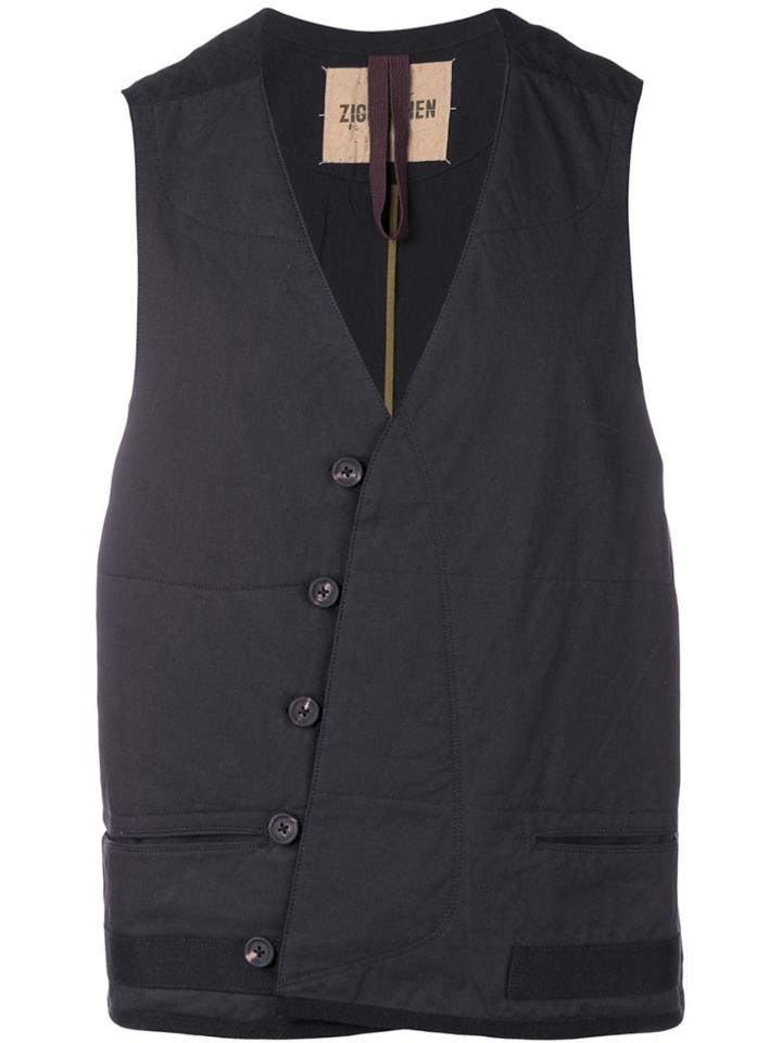 Ziggy Chen Formal Off-centre Vest - Black