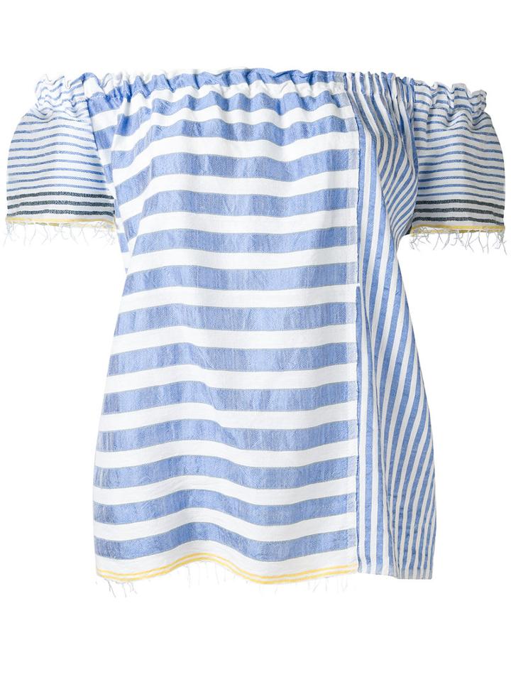 Lemlem - Striped Off-shoulder Blouse - Women - Cotton/acrylic - M, Blue, Cotton/acrylic