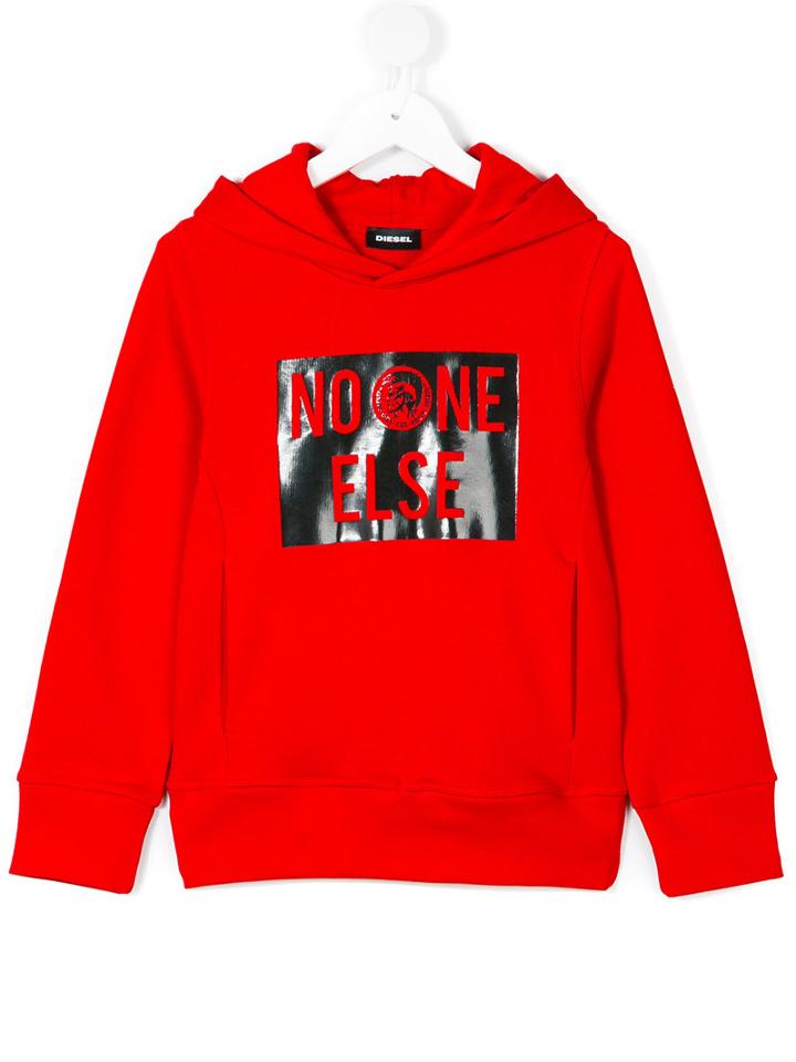 Diesel Kids - Hooded Slogan Sweatshirt - Kids - Cotton - 8 Yrs, Red