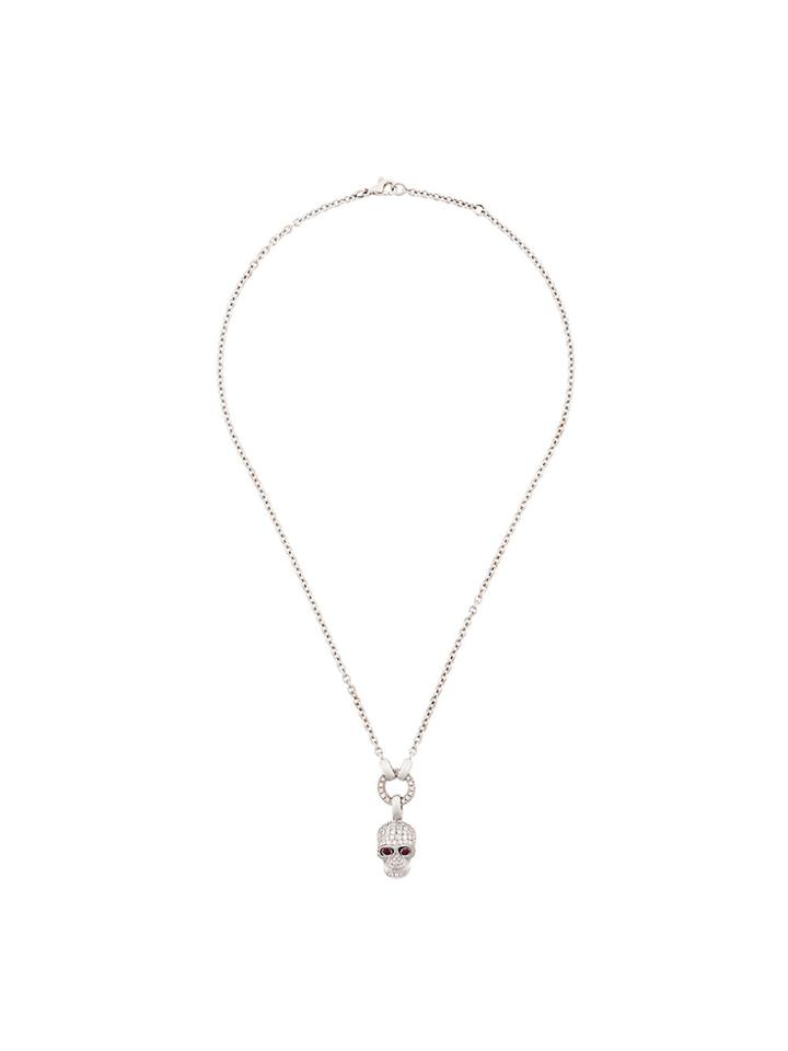 Gavello 18kt White Gold Diamond And Ruby Skull Necklace - Metallic