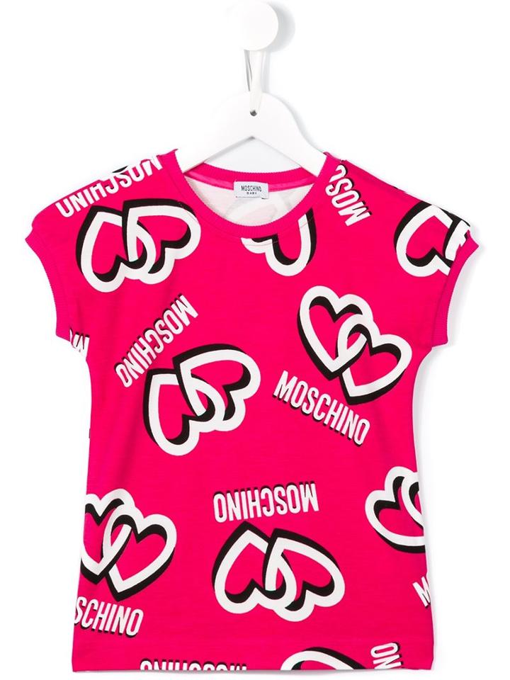 Moschino Kids - Interlocking Heart Print Logo T-shirt - Kids - Polyamide/spandex/elastane/viscose - 2 Yrs, Toddler Girl's, Pink/purple