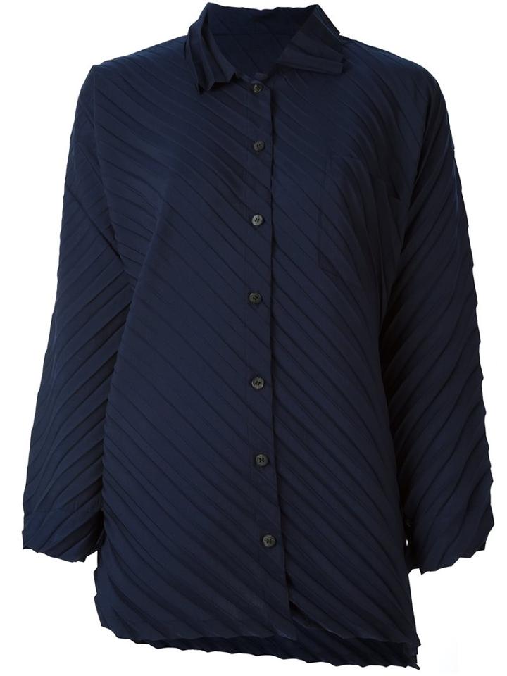 Issey Miyake Cauliflower Ribbed Effect Shirt, Women's, Blue, Polyester
